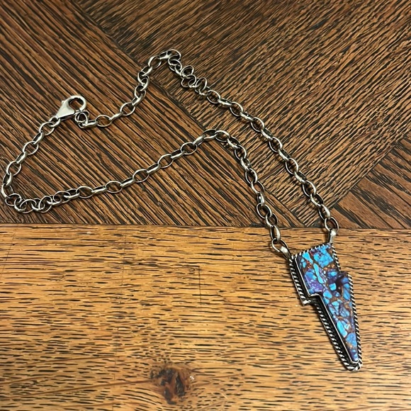 Native American, Sterling Silver, Multi-Color Stone, Lightning Bolt Design - Picture 3 of 3